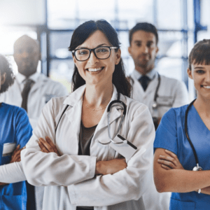 Female doctor with stethoscope around her neck