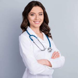 Female doctor flashes a big smile